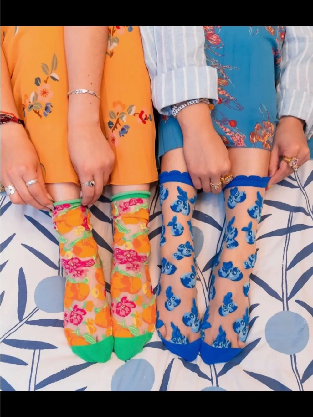 Orange Floral Sheer Crew Sock. Sock Candy. Price firm.